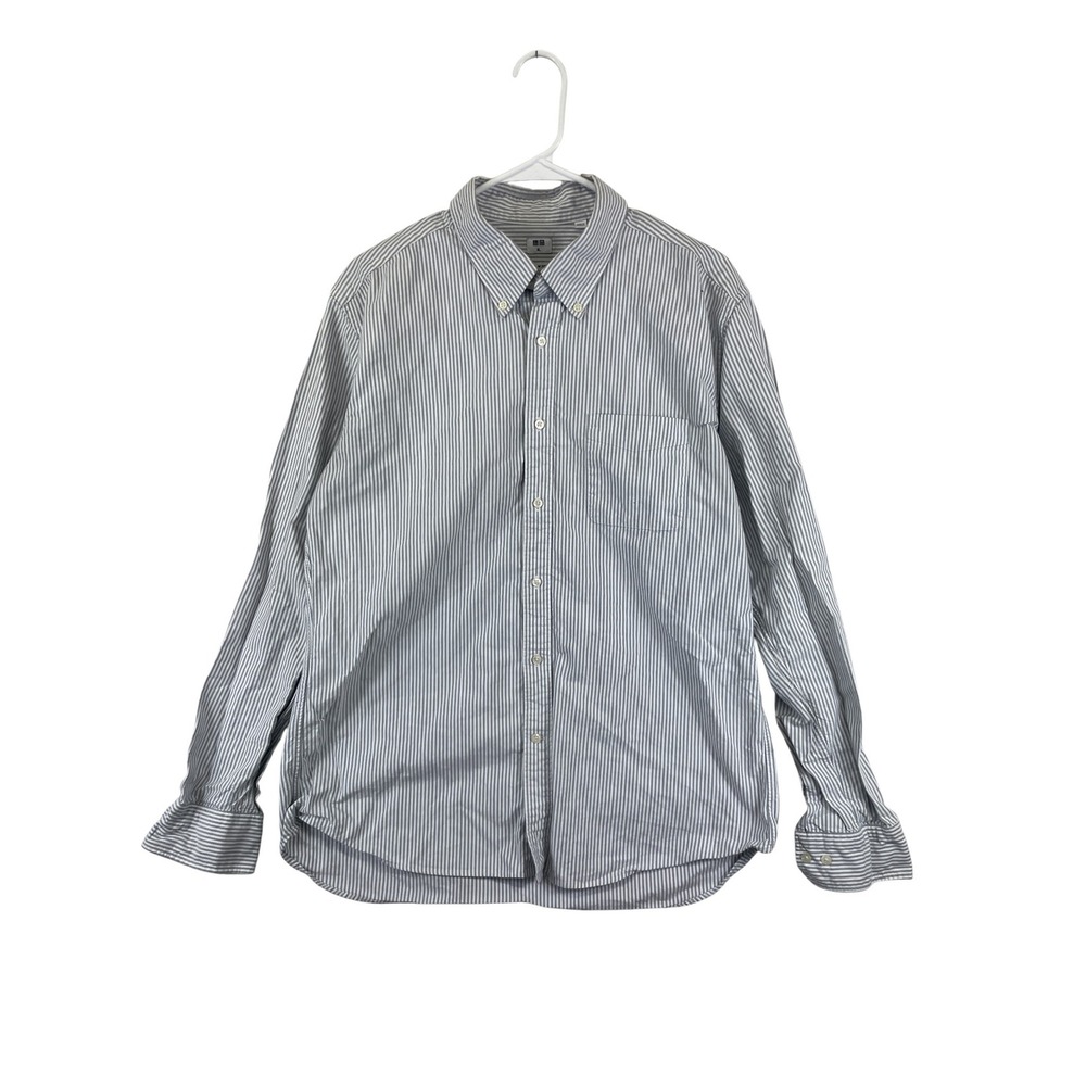 Uniqlo Striped Button Down Shirt Men's XL Blue White Slim Fit Cotton Casual‎
